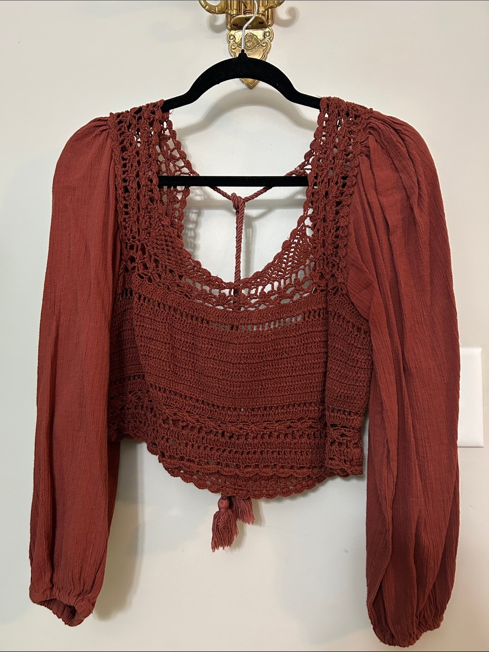 Free People Crochet Crop Top in Rust